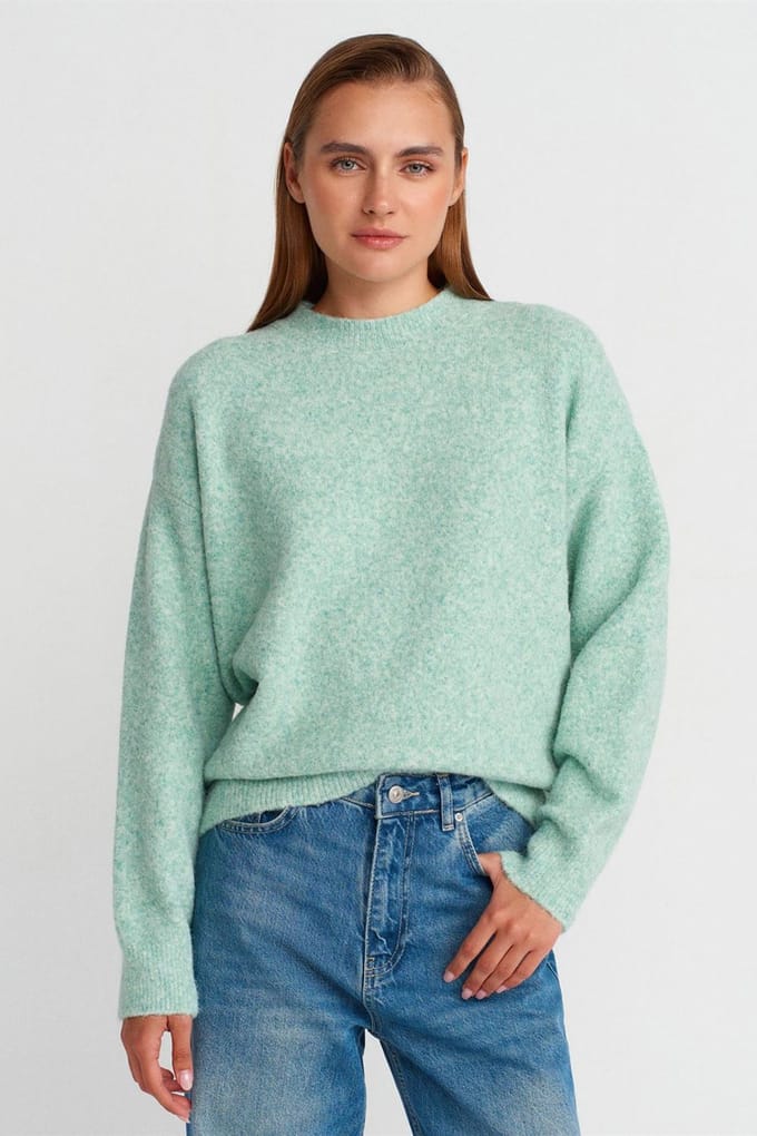 Dames Effen Rondhals Ribbelsweater