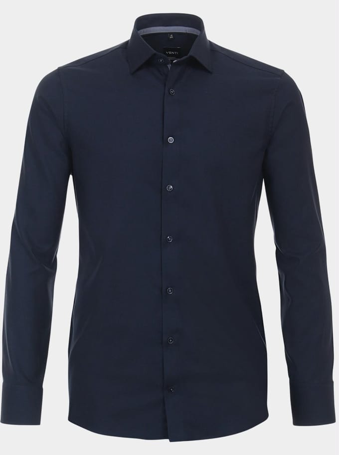 VENTI modern fit overhemd - structuur - blauw - Strijkvriendelijk - Boordmaat: 39
