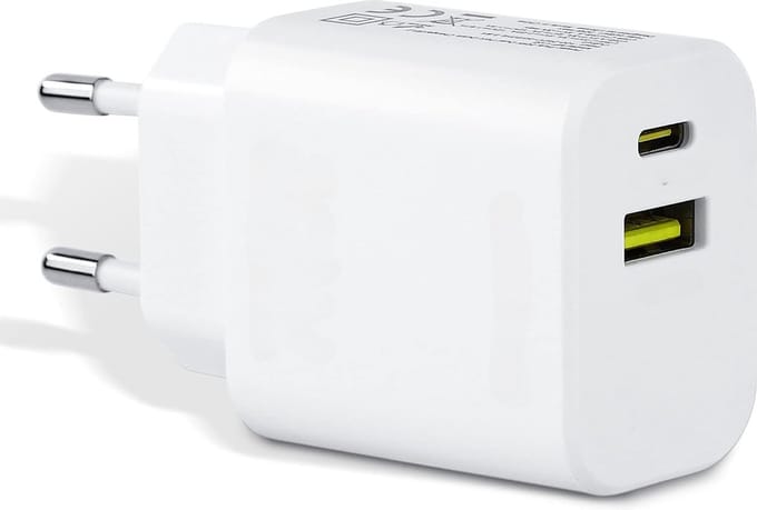 Dubbele usb adapter 2 Poorten usb-C & usb-A 20w - Snellader - Wit