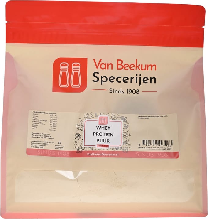 Van Beekum Specerijen - Whey Protein Puur - 1 KG (hersluitbare stazak)