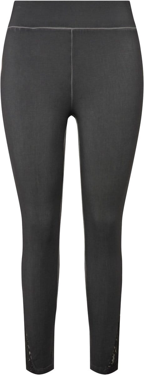 MIAMODA - Dames - Legging tight fit cold dyed kant bij de zoom - Antraciet - Maat 48