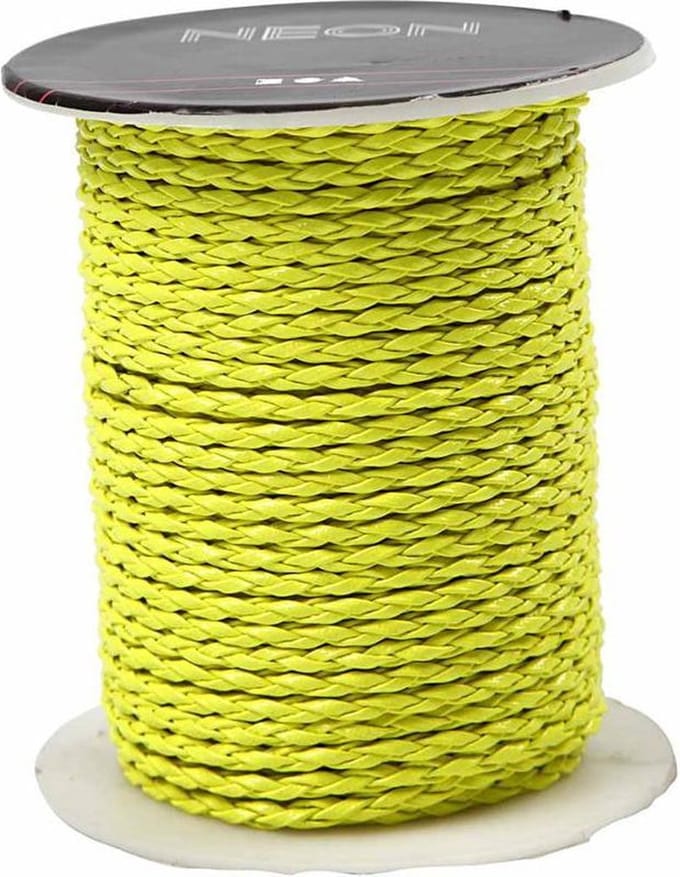 Gevlochten koord, dikte 3 mm, neon geel, 25 m