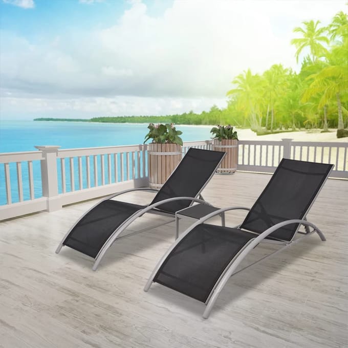 vidaXL - Ligbedden - met - tafel - aluminium - zwart