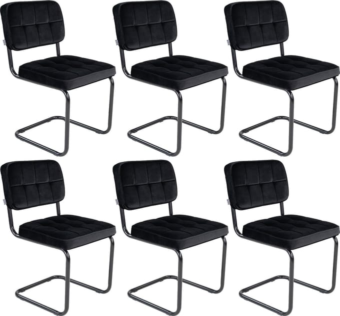KICK® IVY Eetkamerstoelen – Set van 6 – Velvet – Buisframe – Zwart