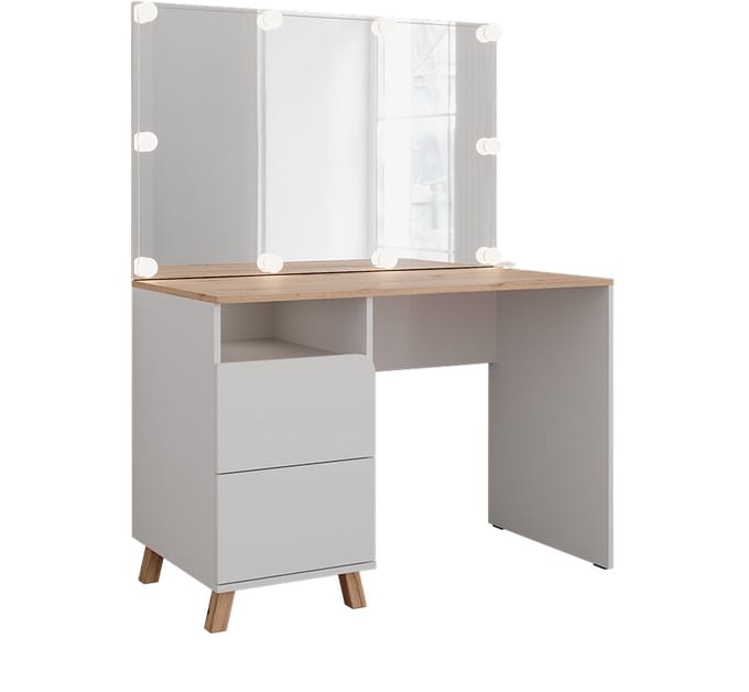 Vicco Kaptafel met licht Karen, Wit/Artisanaal eiken, 110 cm met spiegel en LED-lichtslinger