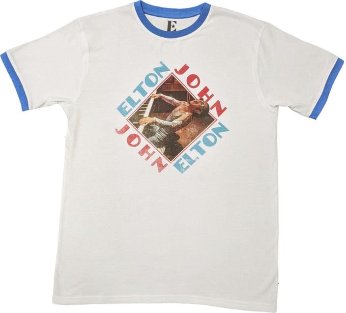 Elton John - Piano Diamond Heren T-shirt - M - Wit