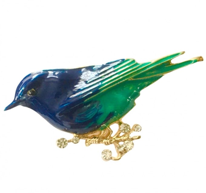 Broche-Vogel-Groen-Strass-Speld-6 cm- Charme Bijoux