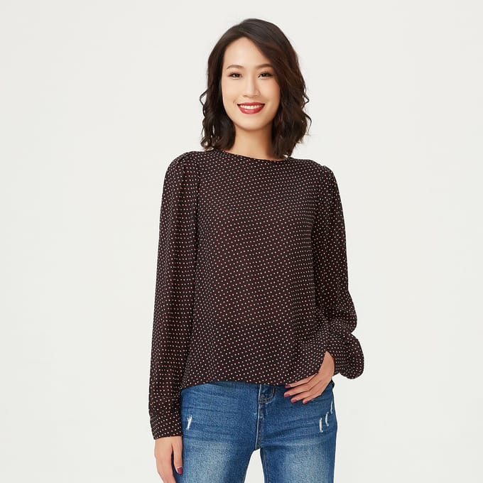 Ronde nek blouse en mini vierkante prints