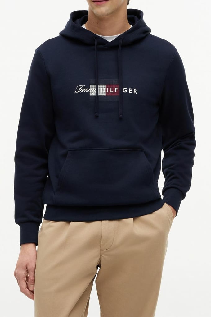 Tommy Hilfiger Script Flag Hoodie Desert Sky Größe: M | Kaputzenpullis Outlet | Herren