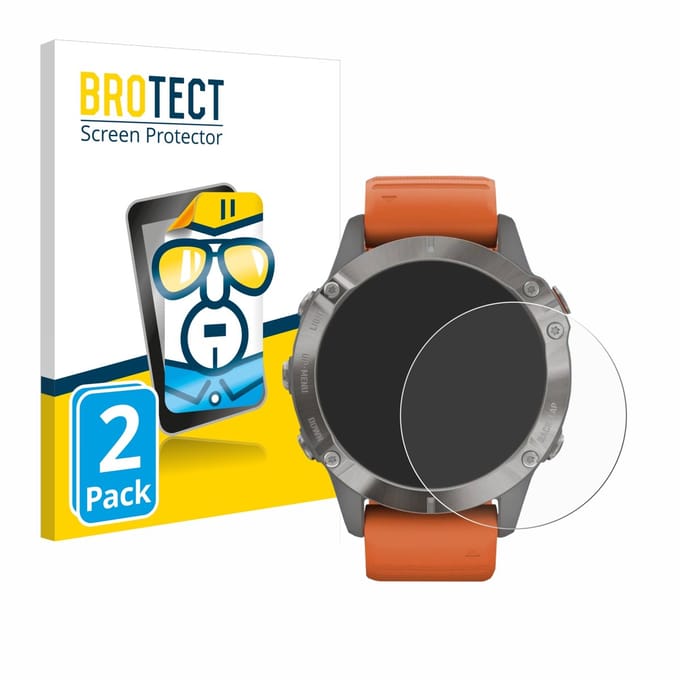 BROTECT - Screenprotector voor Garmin Fenix 6 Pro Solar - Folie Beschermfolie transparant 2 Stuks