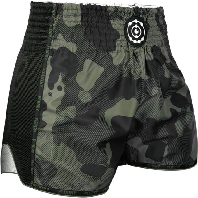 Fluory Muay Thai Kickboks Short Camouflage Zwart Groen - M