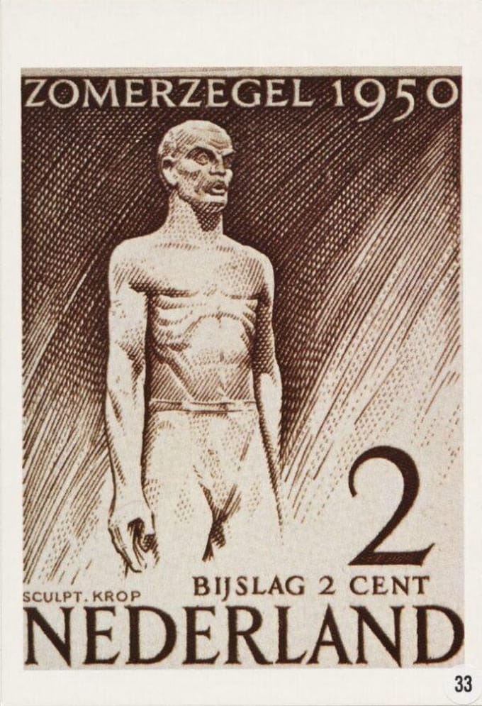 Briefkaart met afbeelding monument P.T.T.- verzet in Den Haag postzegel