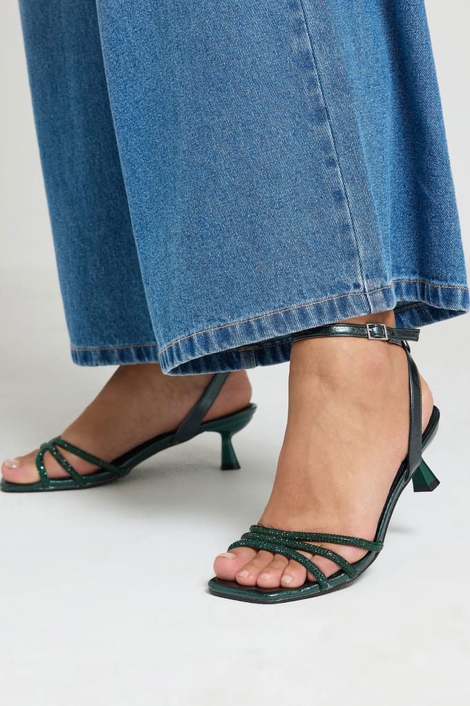 Yours Turquoisegroene Glitterpumps Met Bandjes En Kittenhak In Brede Epasvormsize 38EEE