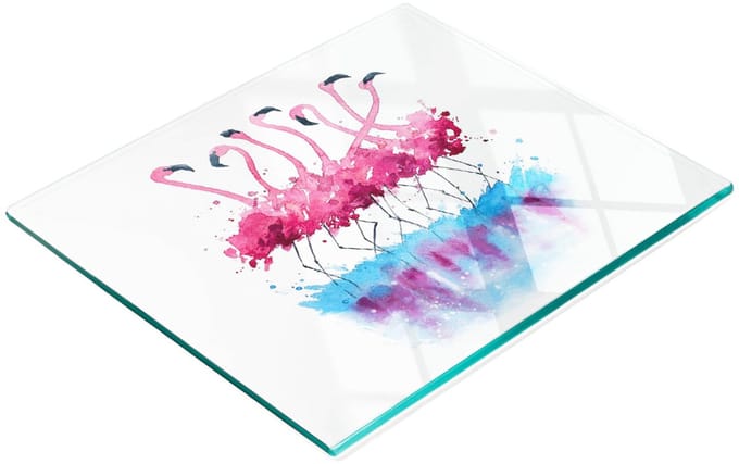 Glazen snijplank met decoratieve flamingo-afbeeldingen, 60x52 cm
