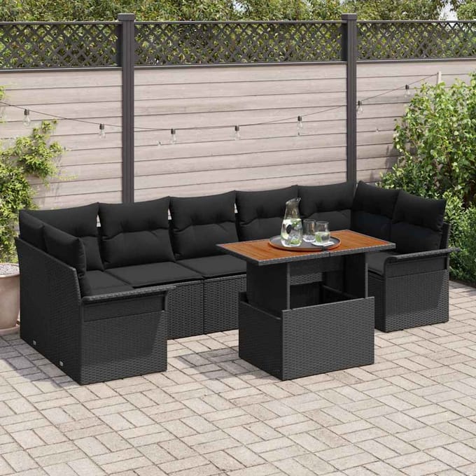 vidaXL Tuinbank Set met kussen 8 pcs Zwart