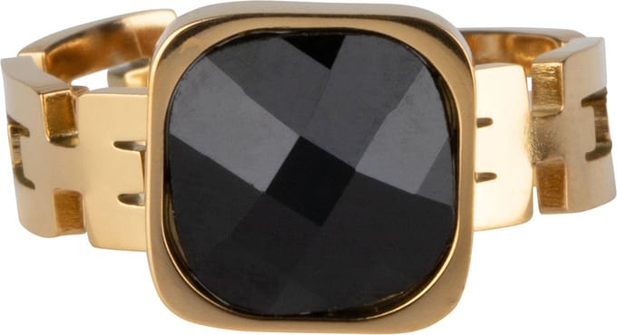 Chic by Lirette - Ring Diamant look Vierkant - Verstelbaar - Goud Zwart inc. Sieradenzakje