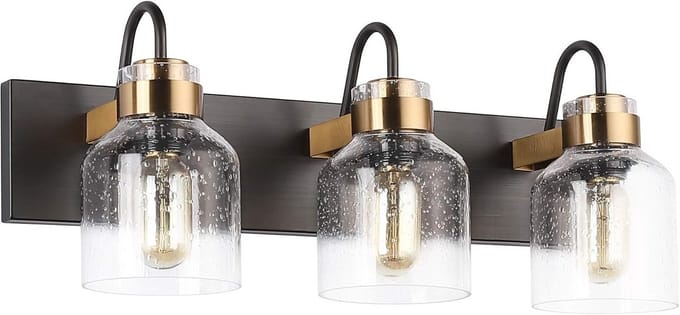 Zwarte Vintage Badkamer Wandlamp met Drie Glazen Bollen