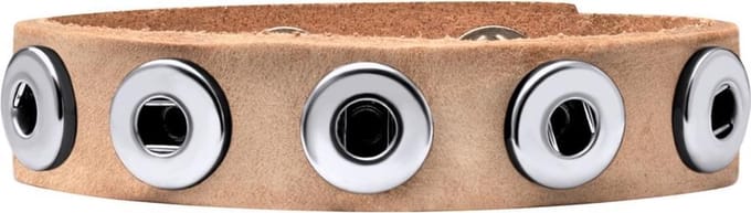 Quiges Dames Leren Armband voor 12mm Drukknopen/Chunks Beige - EBK039
