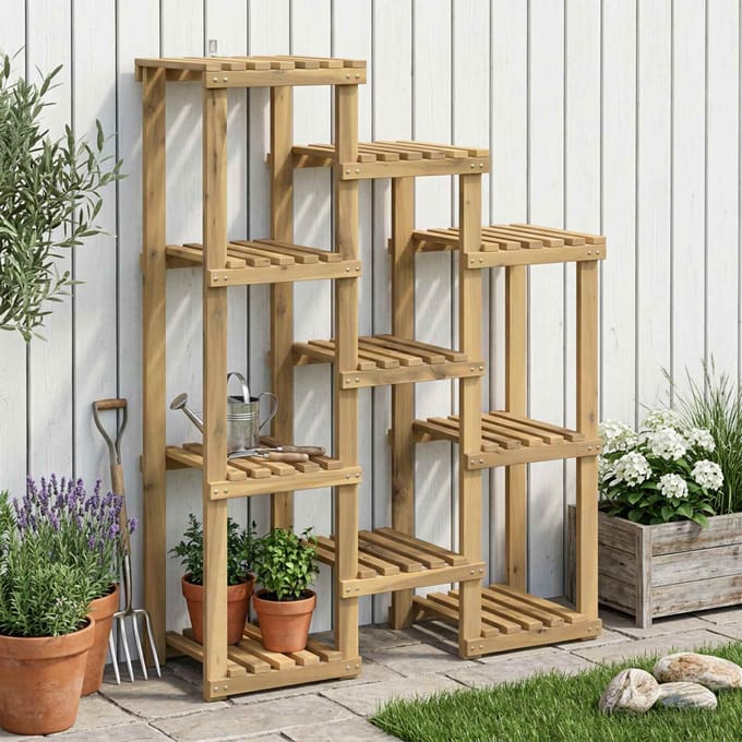 vidaXL - Plantenstand - Witgewassen - 85 - x - 30 - x - 114,5 - cm - Massief - Acacia - Hout