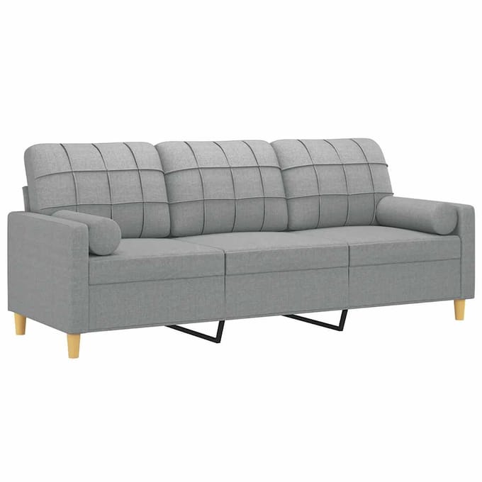 vidaXL - Driezitsbank - met - sierkussens - 180 - cm - stof - lichtgrijs