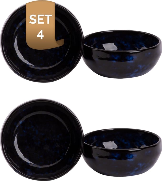 Palmer - Schaal - Kom - Bama Blue - 30 cl - 12 cm - Blauw - Stoneware - Schalenset - 4 stuks