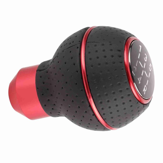 5 Versnellingen Versnellingspookknop Stick Aluminiumlegering en Leer Handmatige Auto's Accessoire Rood black