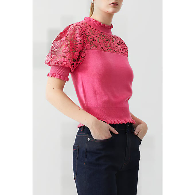 French Connection Crochet Mix Knit Camellia Taglia: M | Maglioni a maglia Outlet | Donna | Marrone