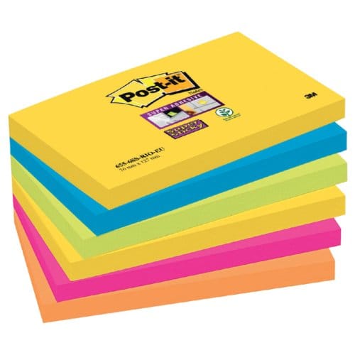 Memoblok post-it 655 super sticky 76x127mm Carnival 6 stuks