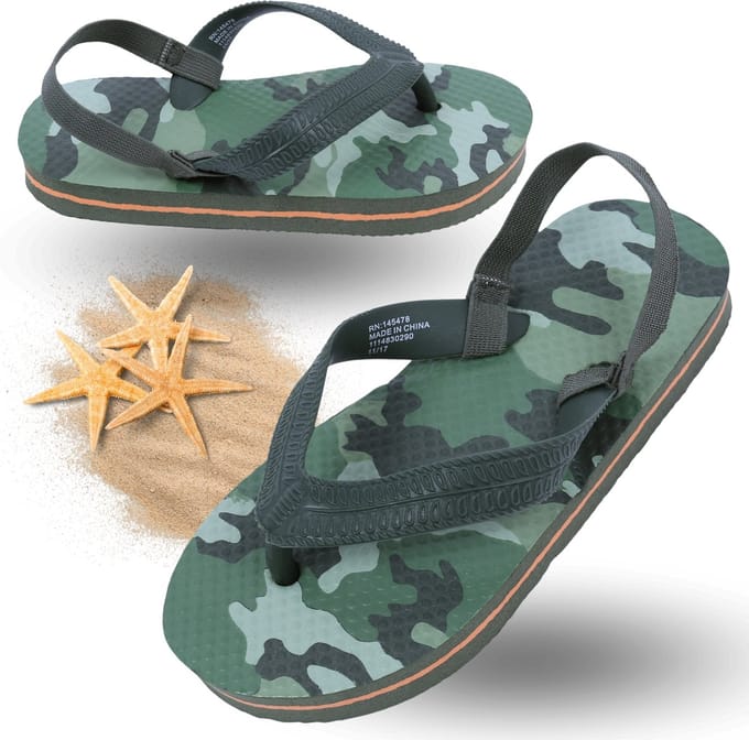 Kinderflipflops met camouflagepatroon, zwembadslippers met een elastische band om de hiel