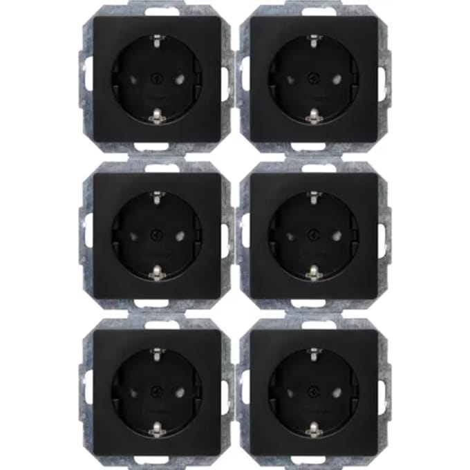 Kopp Enkelvoudige wandcontactdoos - Mat zwart - Kinderbeveiliging - 6 stuks