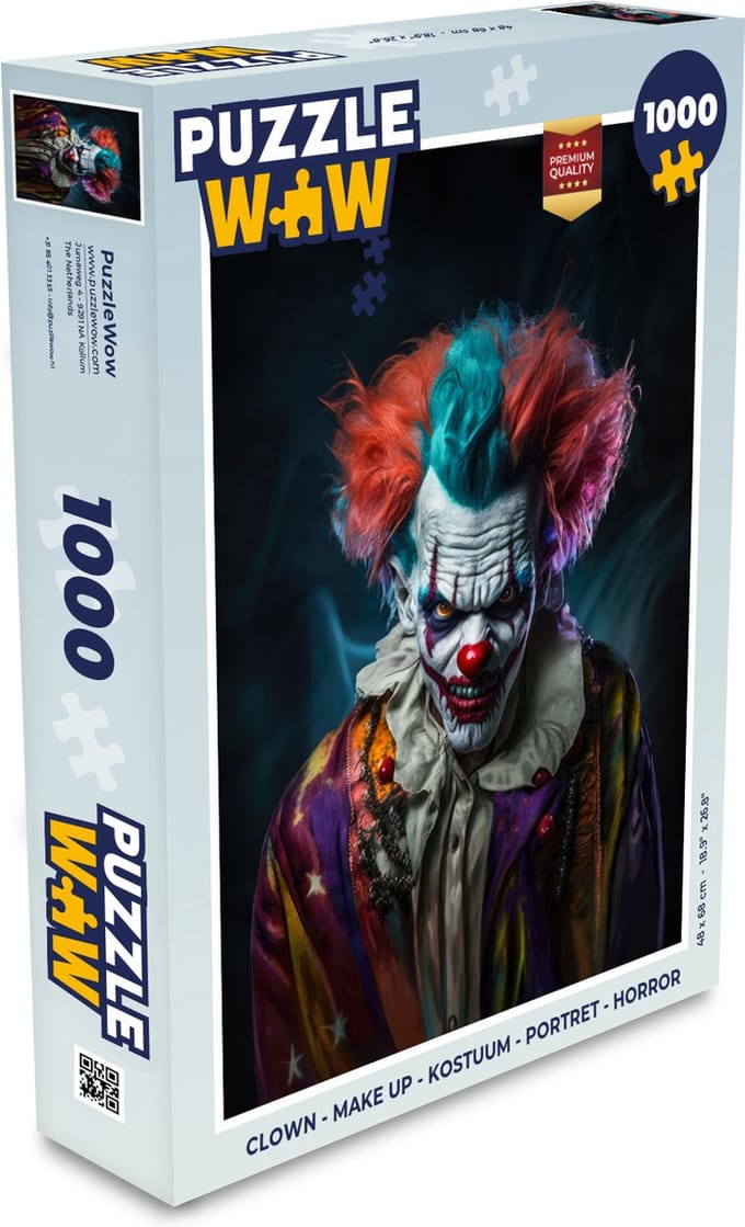 Puzzel Clown - Make up - Kostuum - Portret - Horror - Legpuzzel - Puzzel 1000 stukjes volwassenen