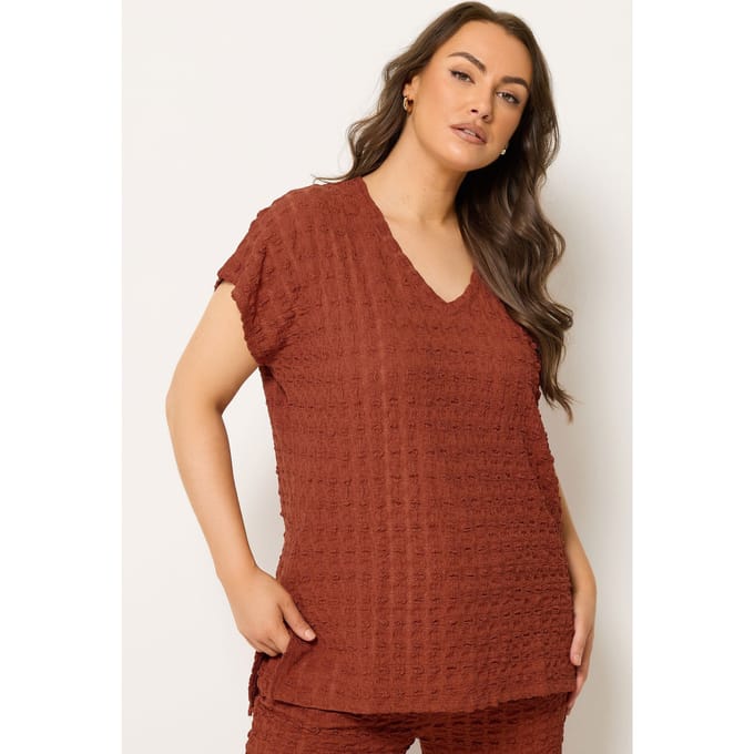 Yours Roestoranje Tshirt Met Bubbeltextuur Size 50-52
