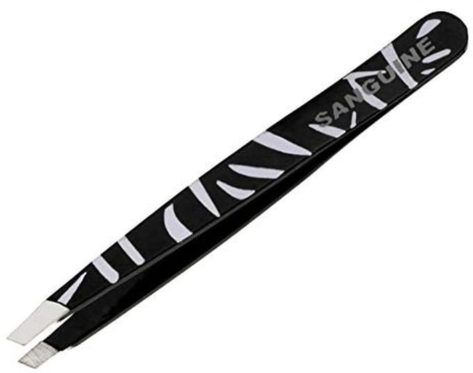Wenkbrauwpincet met afgeschuinde punt en zebrapatroon