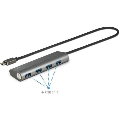 Renkforce RF-3374944 USB-hub 4 poorten USB-A USB 3.2 Gen1 5 GBit/s Met aluminium behuizing Zilver