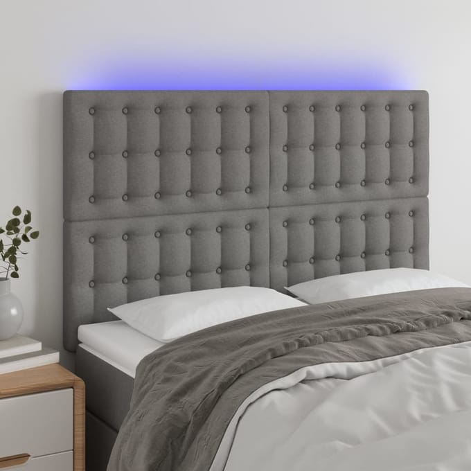 vidaXL - Hoofdbord - LED - 144x5x118/128 - cm - stof - donkergrijs