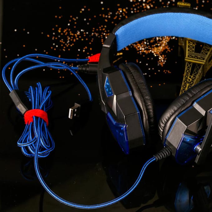 Gaming Headset Koptelefoon voor PC met Microfoon met USB 3.5mm Interface LED Volumeregeling blauw