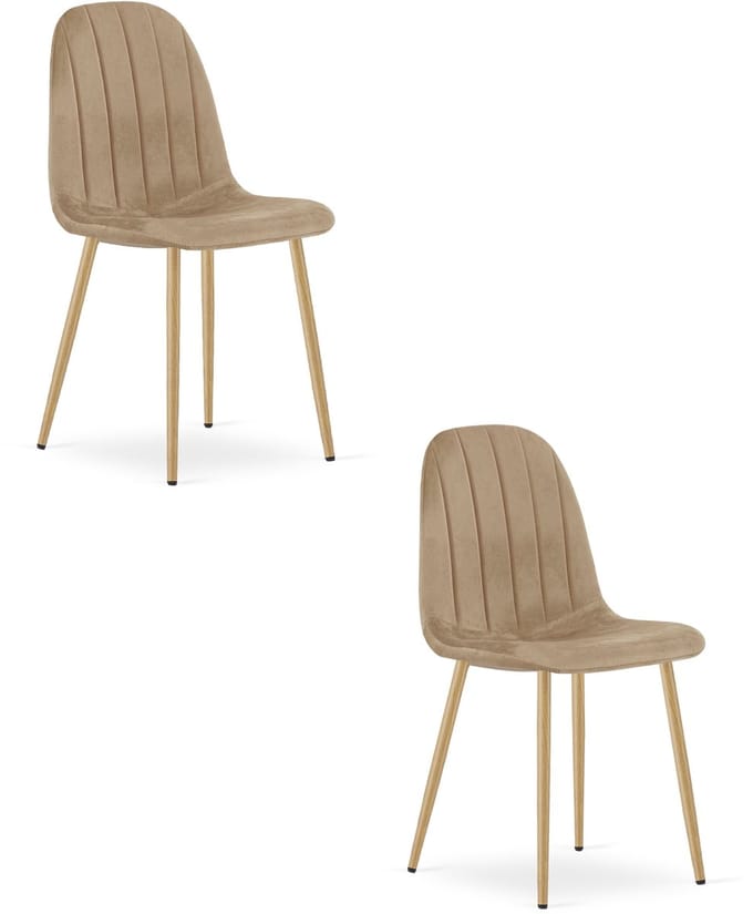 Set van 2 eetkamerstoelen PADVA - Fluweel bruin – Houten look poten (eiken) – Modern design