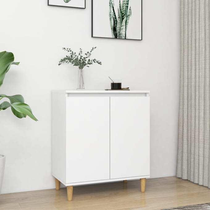vidaXL - Dressoir - met - massief - houten - poten - 60x35x70 - cm - bewerkt - hout - wit