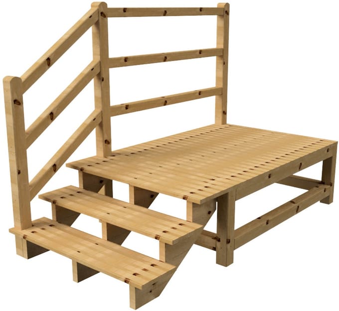 MILANO buitentrap 3 treden H54 cm - bordes L189 x B120 cm - trapleuning links - bordesleuning links