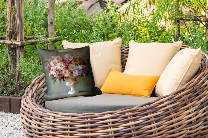 Tuinkussen - Orchidee - Boeket - Vaas - Bloemen - 40x40 cm - Weerbestendig