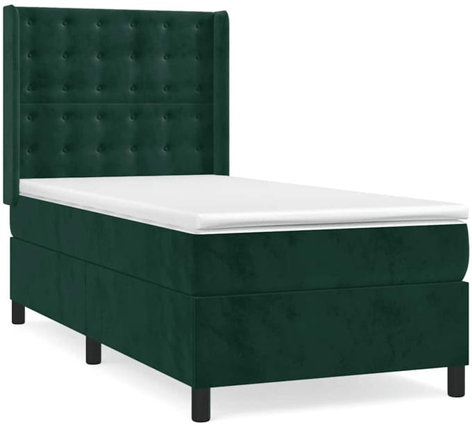 vidaXL - Boxspring - met - matras - fluweel - donkergroen - 90x190 - cm