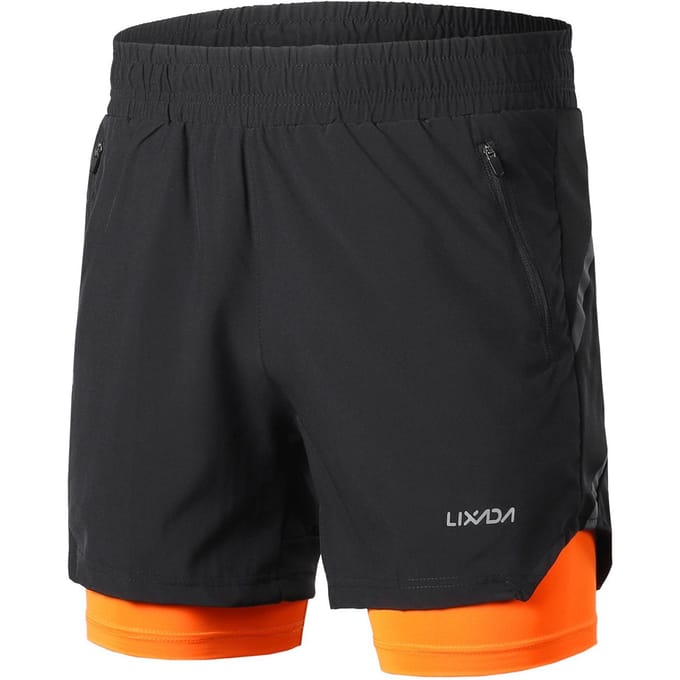Lixada Heren 2 in 1 hardloopshort Sneldrogend Ademend Actieve trainingsoefening Jogging Marathon M black