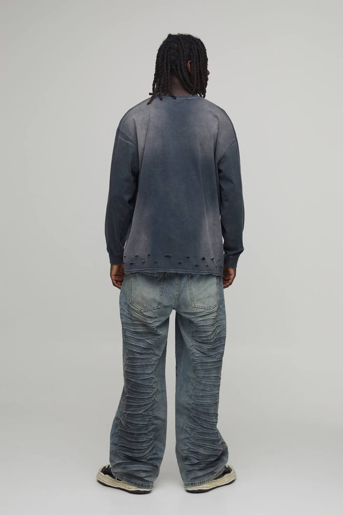 Extreme Crease Wash Wijde Pijpen Jeans | Antique Blue | Size 32