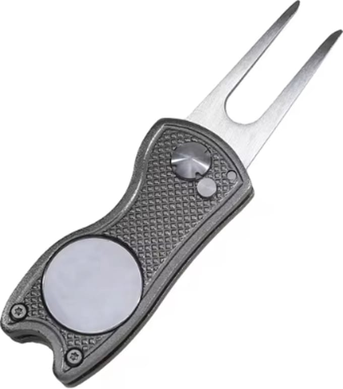 Scoby - Golf Pitchfork - Baanreparatie - Golf Tool - Accessoire - Green Marker - Divot Repair Tool - Uitklapbaar - Zilver