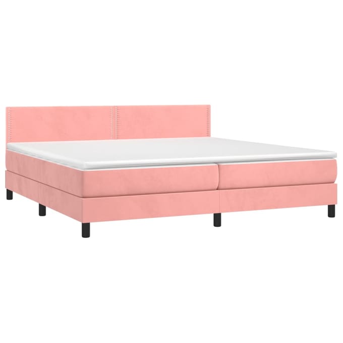 vidaXL - Boxspring - met - matras - fluweel - roze - 200x200 - cm
