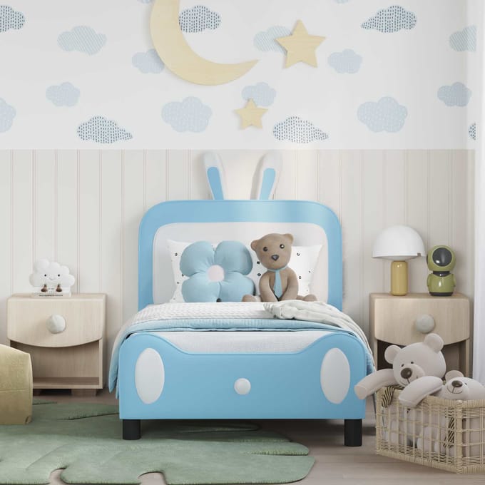 vidaXL - Kinderen - bedframe - met - hoofdboard - Blauw - 80 - x - 160 - cm - PU