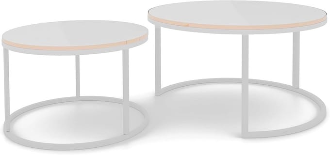 Set van 2 Ronde Salontafels Hoogglans Wit met Gouden Rand