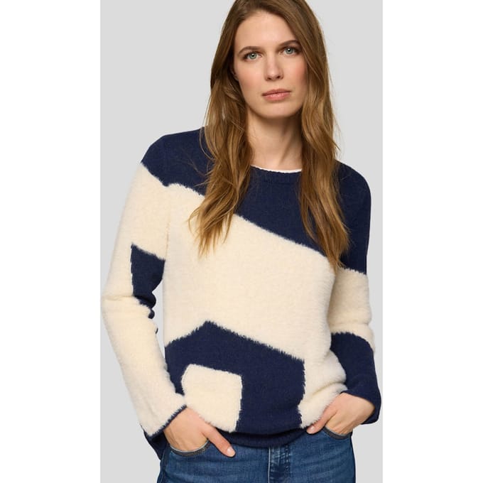 Tricot pullover van pluisgaren - blauw / gebroken wit - Gr. 48 van Goldner Fashion