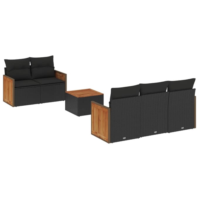 vidaXL - 6-delige - Loungeset - met - kussens - poly - rattan - zwart