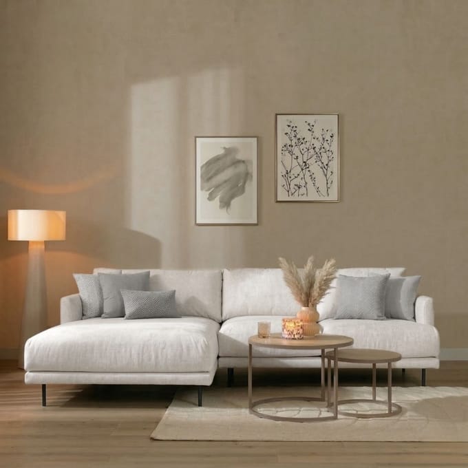 Bronx71® Scandinavische hoekbank Denver off white stof gemêleerd links